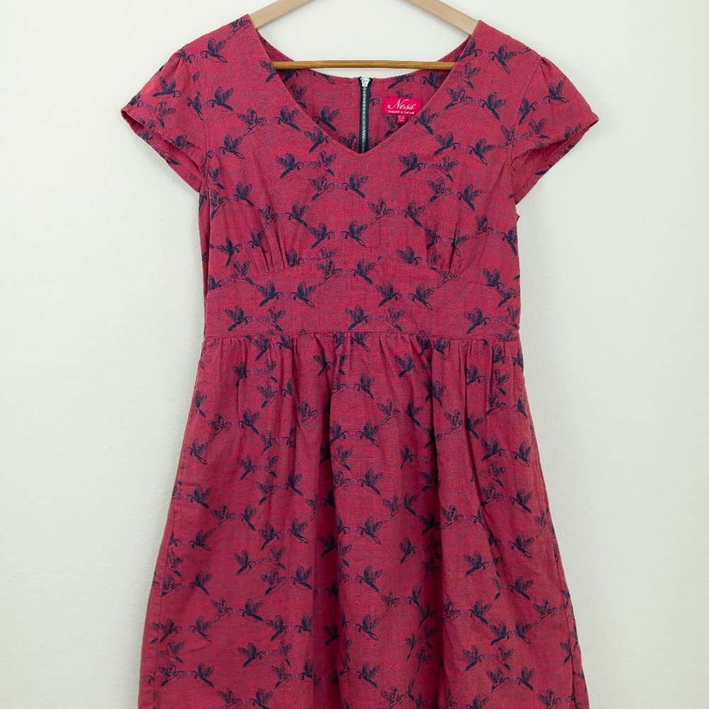 Ness of Scotland Pink Bird Pattern Dress